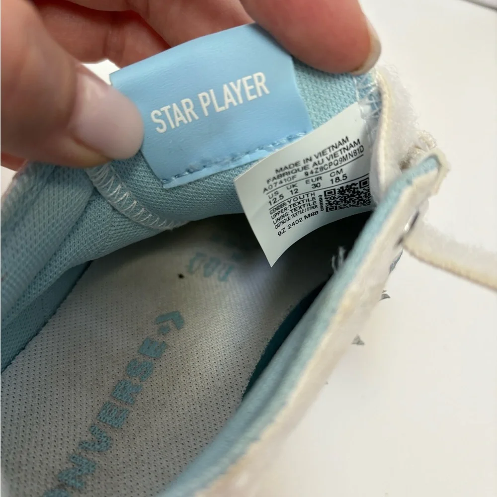 Converse Star Player Kids White/Blue Hook & Loop Low Top Sneakers US 12.5